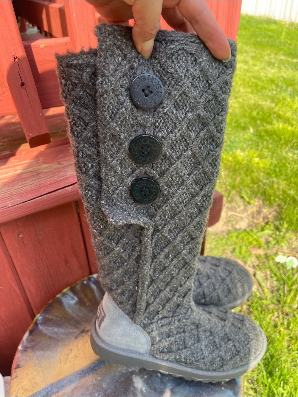 UGG Charcoal Knit Button Tall Boots size 7